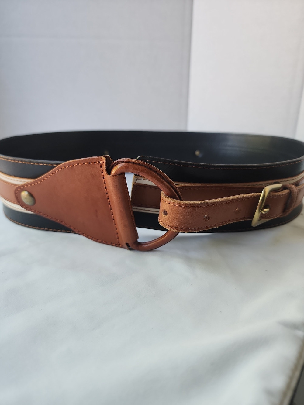Rough Roses Wide Genuine Leather Belt Size L Hand Made Statement Studs